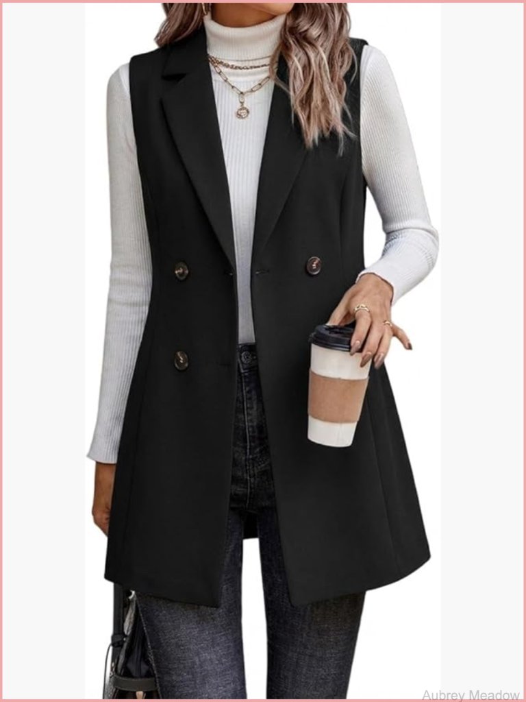 Women Sleeveless Tweed Blazer Vest Jacket Cardigan Outerwear Long Fall Winter